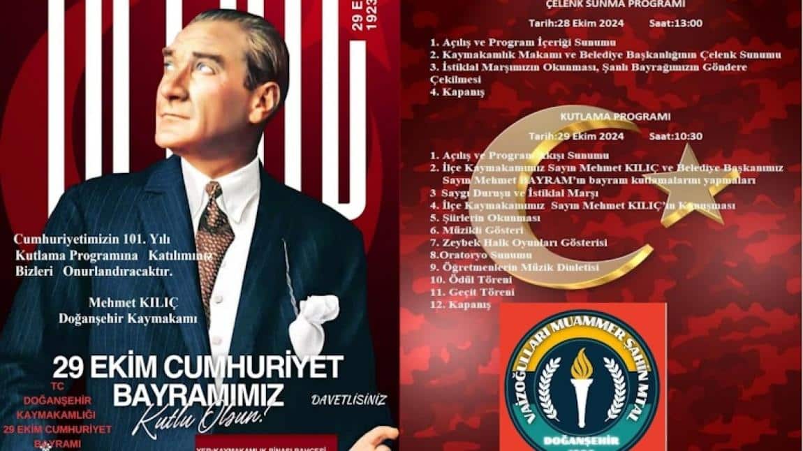 29 EKİM CUMHURİYET BAYRAMI İLÇE PROGRAMIMIZ BÜYÜK BİR COŞKUYLA GERÇEKLEŞTİ